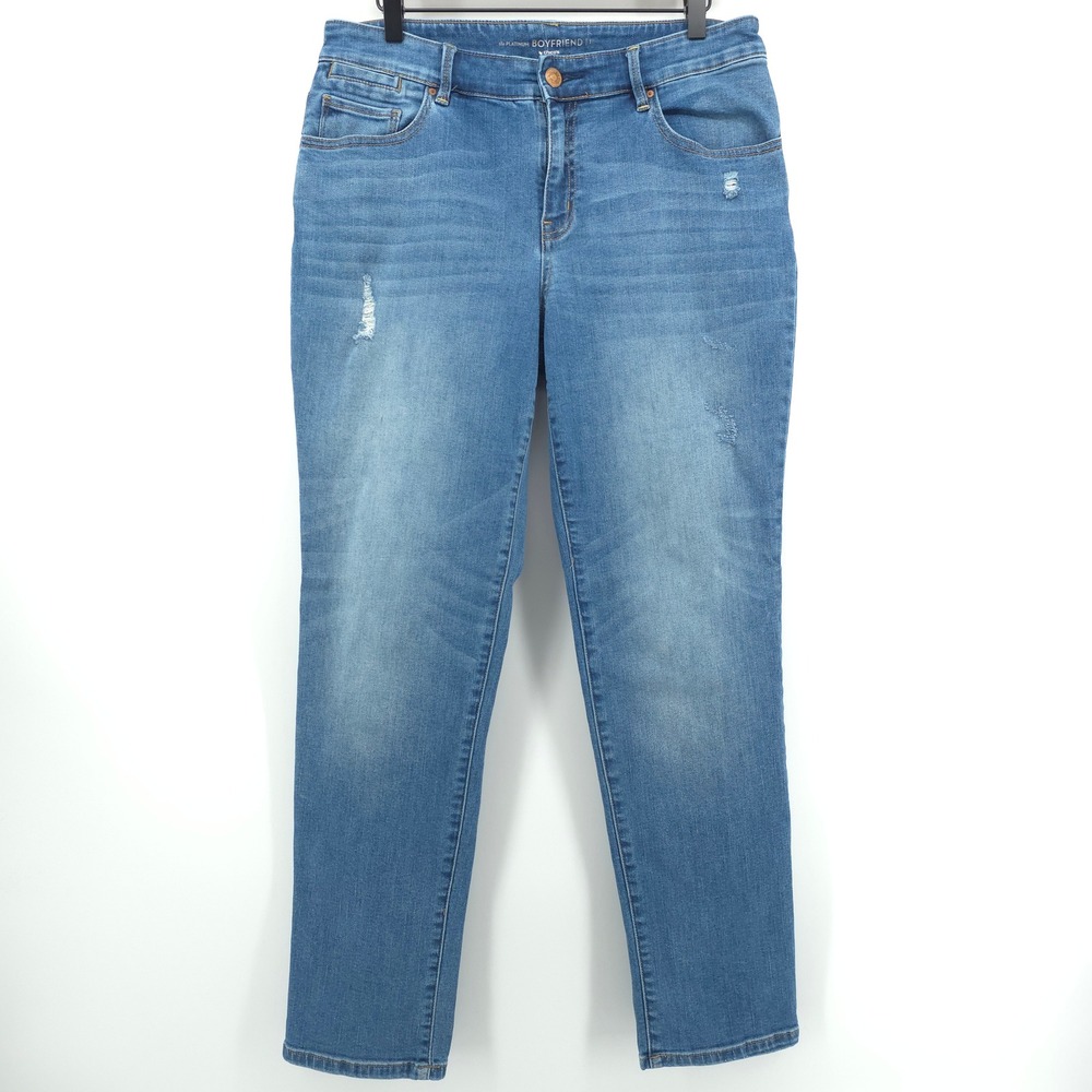 Chico's Platinum Boyfriend Women Jeans 1 (US 8) Blue Distressed Denim
